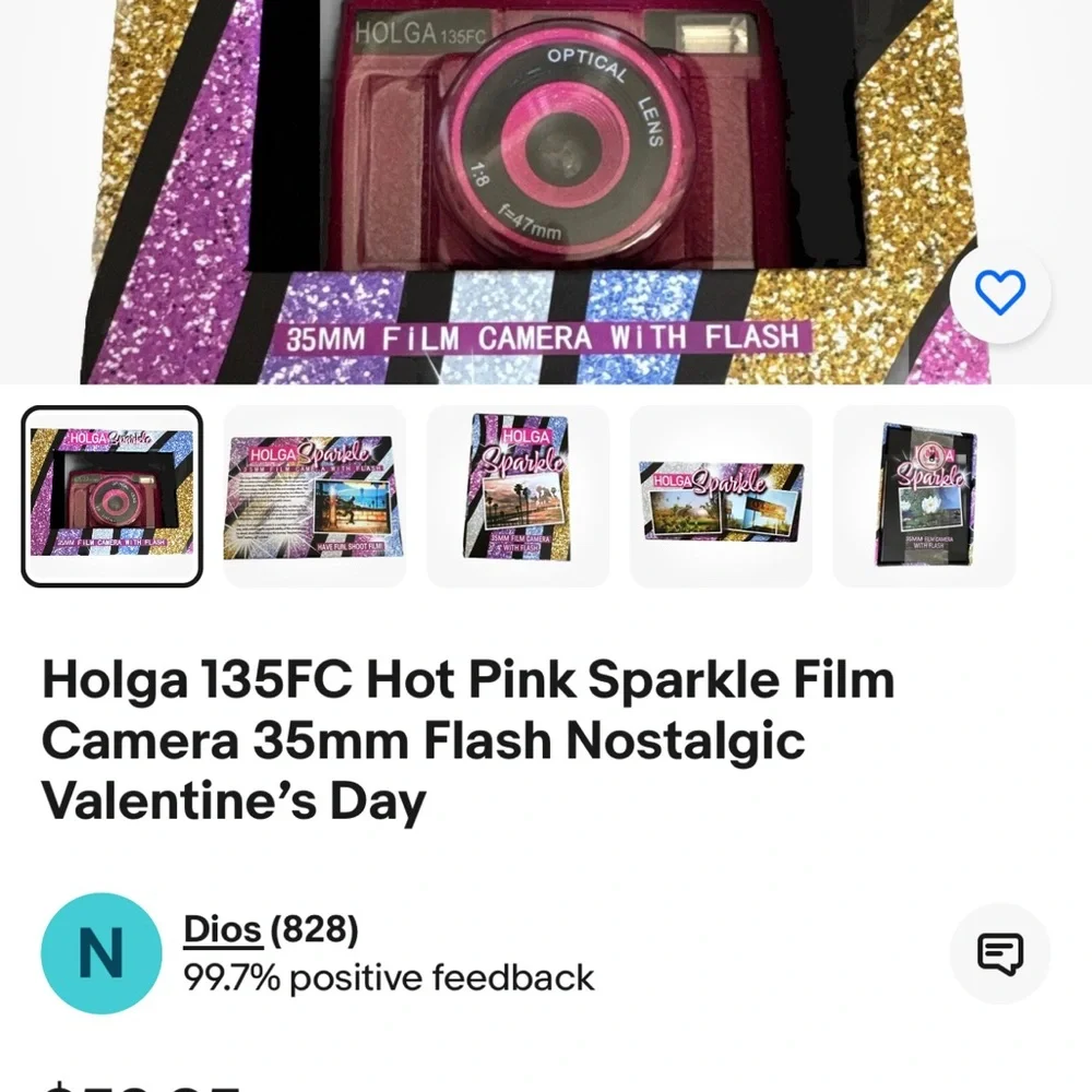 Holga 35 mm Film Camera 135FC Sparkle Pink with Flash. A unique film experience.